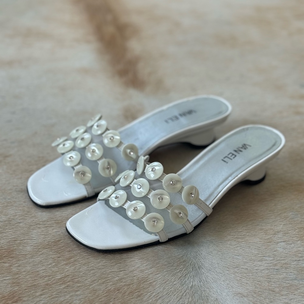 Vaneli Cream Mules with Pearl Embellishments